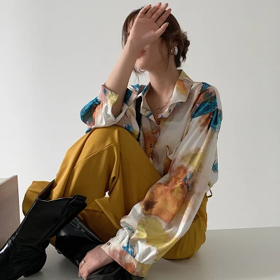 

Simple Fashion Casual Loose Long Sleeve Basic All Match College Wind Women Female Turn Down Collar Tops Shirts