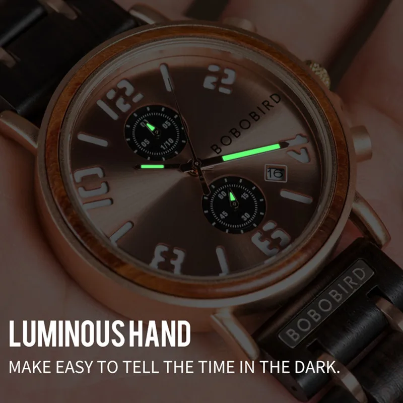 Часы мужские деревянные водонепроницаемые с хронографом в подарочной коробке