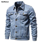 Мужская хлопковая джинсовая куртка, однотонная Повседневная однобортная джинсовая куртка с лацканами, облегающие качественные осенние куртки для мужчин, 2021