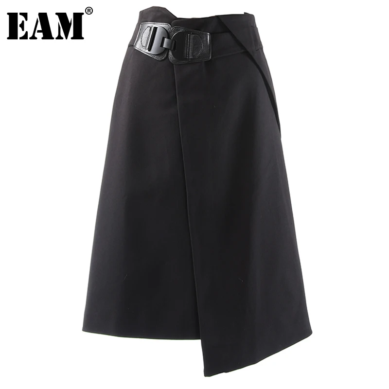 

[EAM] Женская Асимметричная Повседневная юбка трапециевидной формы с высокой талией и пряжкой черного цвета хаки, новинка сезона весна-осень ...