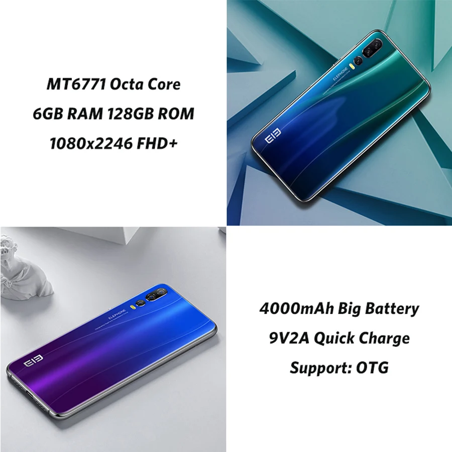 ELEPHONE A5 6 ГБ 128 смартфон четыре ядра MTK6771 18 ''FHD + безрамочный экран с Экран 20MP