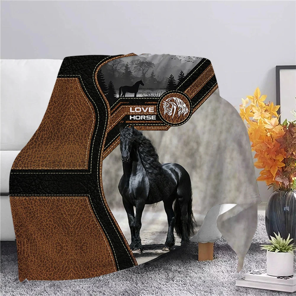 

CLOOCL Mustang Horse Warmth Flannel Blanket Print Animal Throw Blanket Hiking Picnic Blanket Office Nap Blanket Sherpa Blanket
