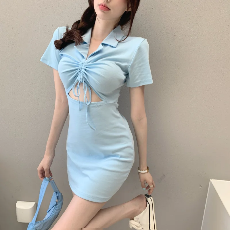 

Женское платье с вырезами, летняя стильная пикантная уличная одежда, белые облегающие платья, синие хипстерские новые модные корейские жен...