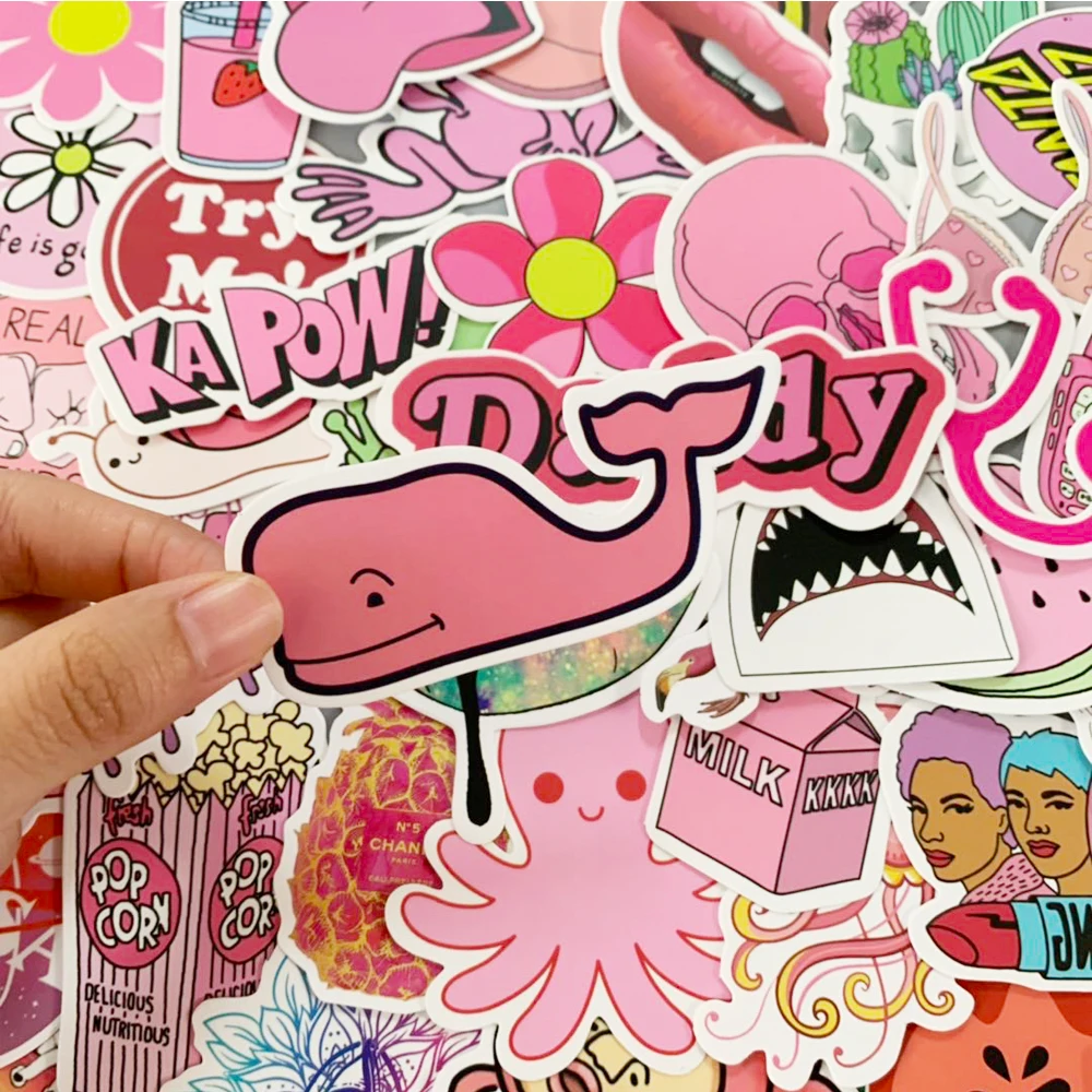 50 штук/упак. Kawaii милые розовые наклейки граффити для автомобильного ноутбука ПВХ
