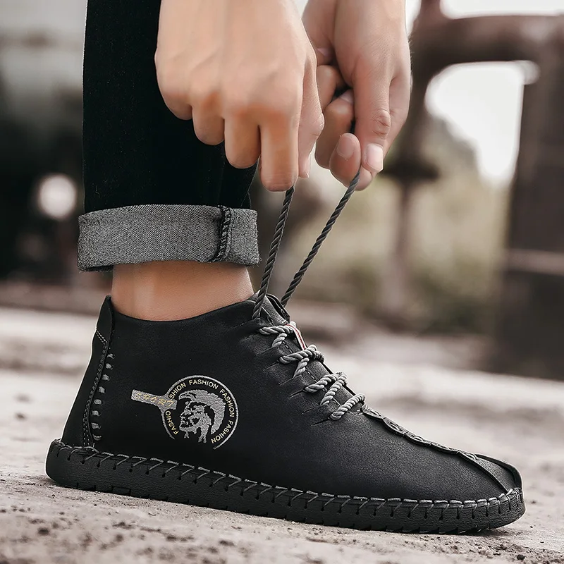 2019 Новые повседневные мужские кожаные высокие водонепроницаемые теплые ботинки