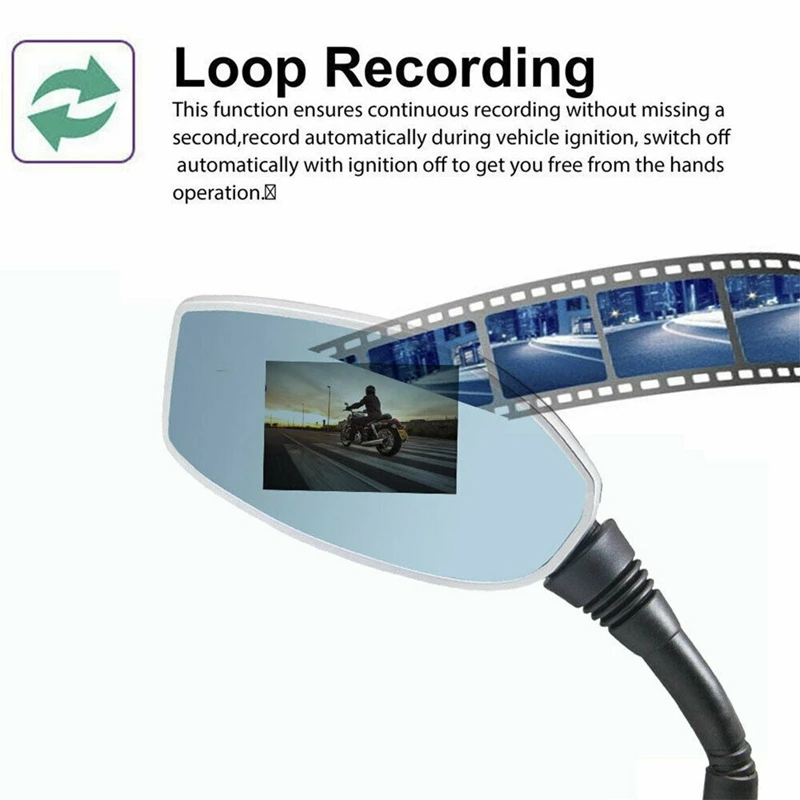 

Motorcycle Rearview Mirror Camera, 1080P DVR Dash Cam Dual Lens Digital Video Recorder Waterproof Motorcycle Recorder