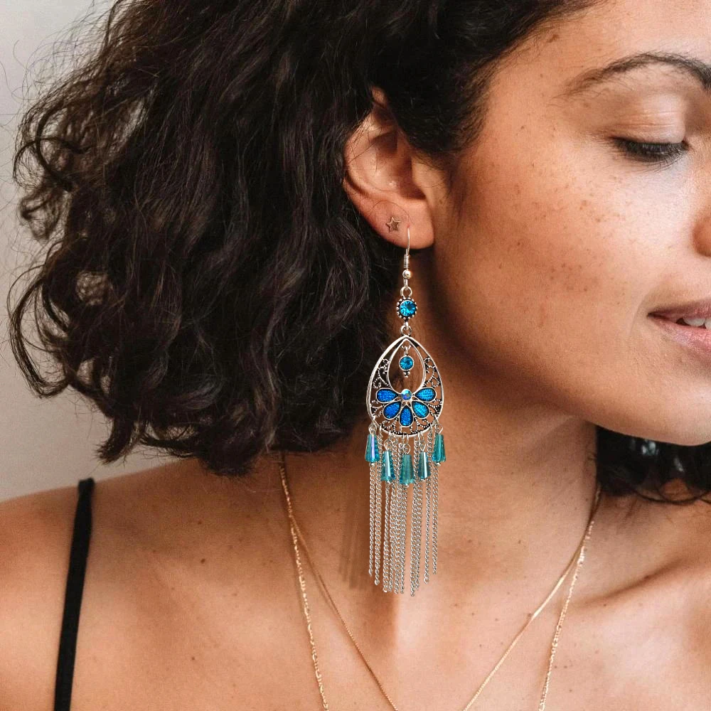 Винтажные индийские этнические серьги длинные серьги-подвески цветок