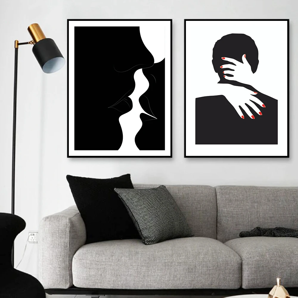 

Nordic Art Canvas Hands And Man Painting Posters And Prints Black White Just a Little Kiss Wall Pictures For Living Room Decor