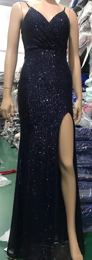 Сексуальное вечернее платье, расшитое блестками, Robe De Soiree, с v-образным вырезом, без рукавов, с открытой спиной, длинное платье, с разрезом по бокам, с открытыми плечами, вечерние платья