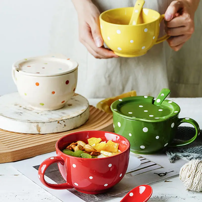 

Large Capacity Ceramic Coffee Mug with Cover Spoon Home Office Bowl Tea Milk Water Cup Creative Drinkware Coffeeware