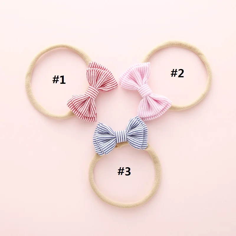 

3 Pcs Bows Headbands For Baby Girls Small Striped Hair Bows Wholesale Elastic Hairband Soft Nylon Headwear Hair Accessories 2021