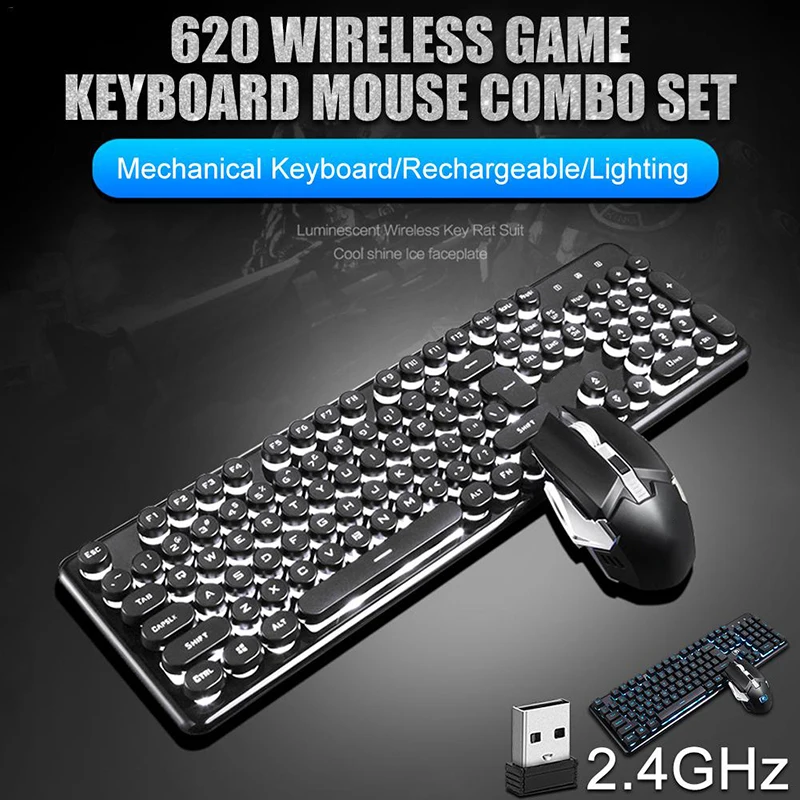 

Wireless Rehargeable Luminous Gaming Keyboard Mouse Combo 2400DPI Ergonomic Mice Waterproof Keypad Kit For Computer PC Laptop