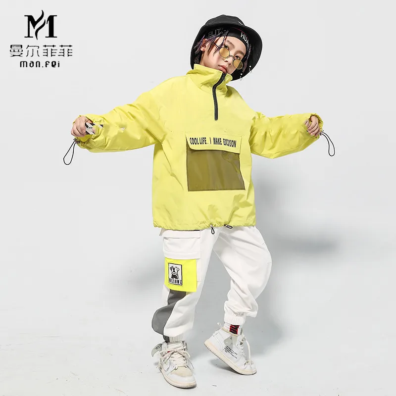 Детский костюм для уличных танцев свободная Зеленая куртка комплект с белыми