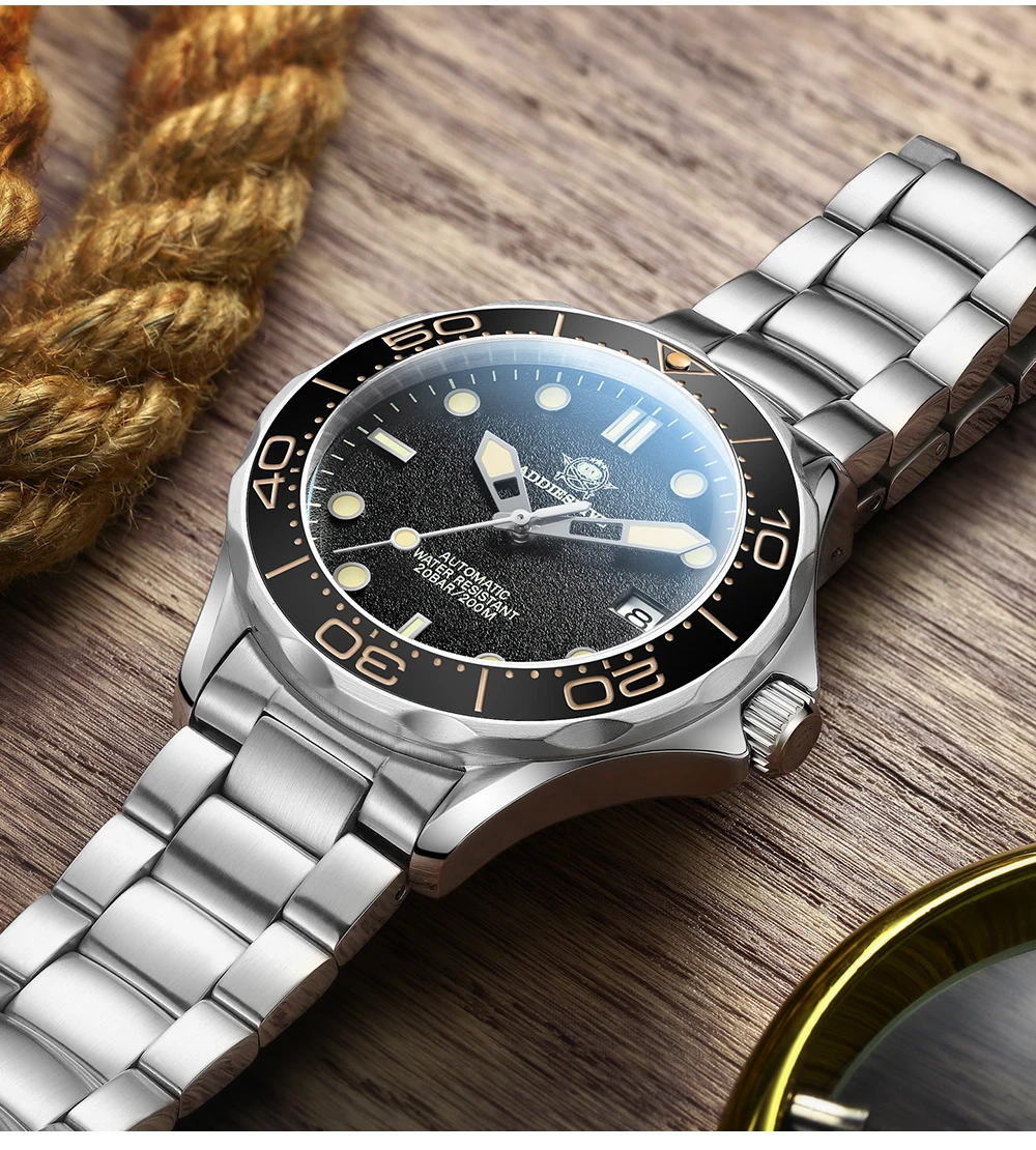 Мужские автоматические часы Addies AD2106 Seahorse NH35 Move мужские Ретро C3 светящийся сапфир