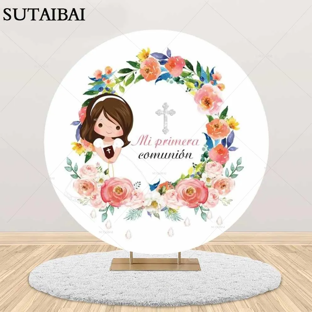 

Round Backdrop Photocall First Communion Girl Newborn Party Circle Cover Supplies Flowers Baby Shower Photography Background
