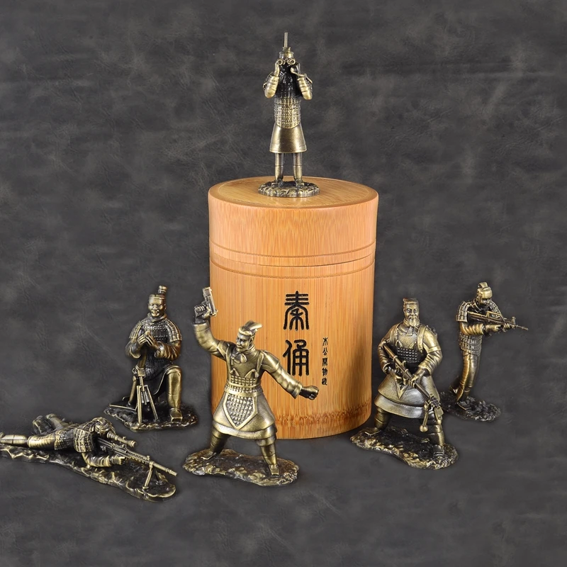 

Бронзовые терракотовые воины и лошади, современное оружие, боевая команда, металлическая ручная модель, подарки