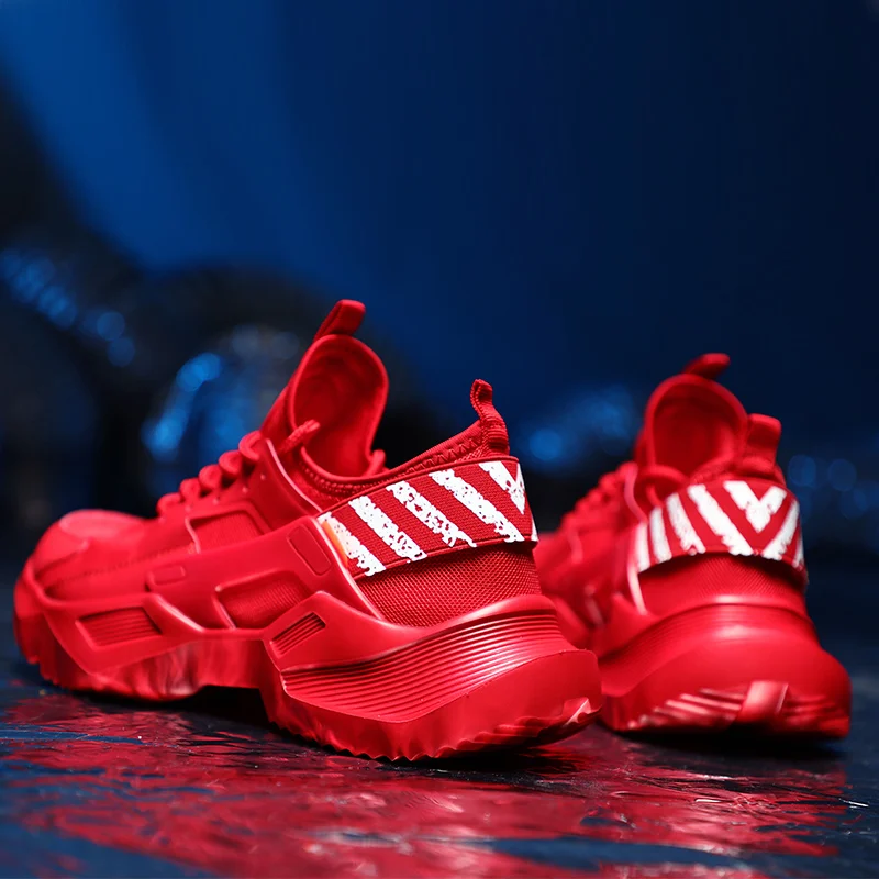 Летние дышащие красные мужские туфли в Корейском стиле трендовые повседневные