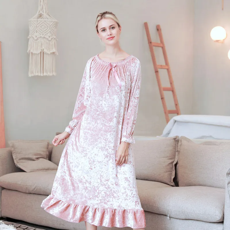 2021Autumn and Winter Women's Nightdress Long Sleeve Noble Luxury Princess Home Service Night Gown Sleepwear Women Sleep Tops