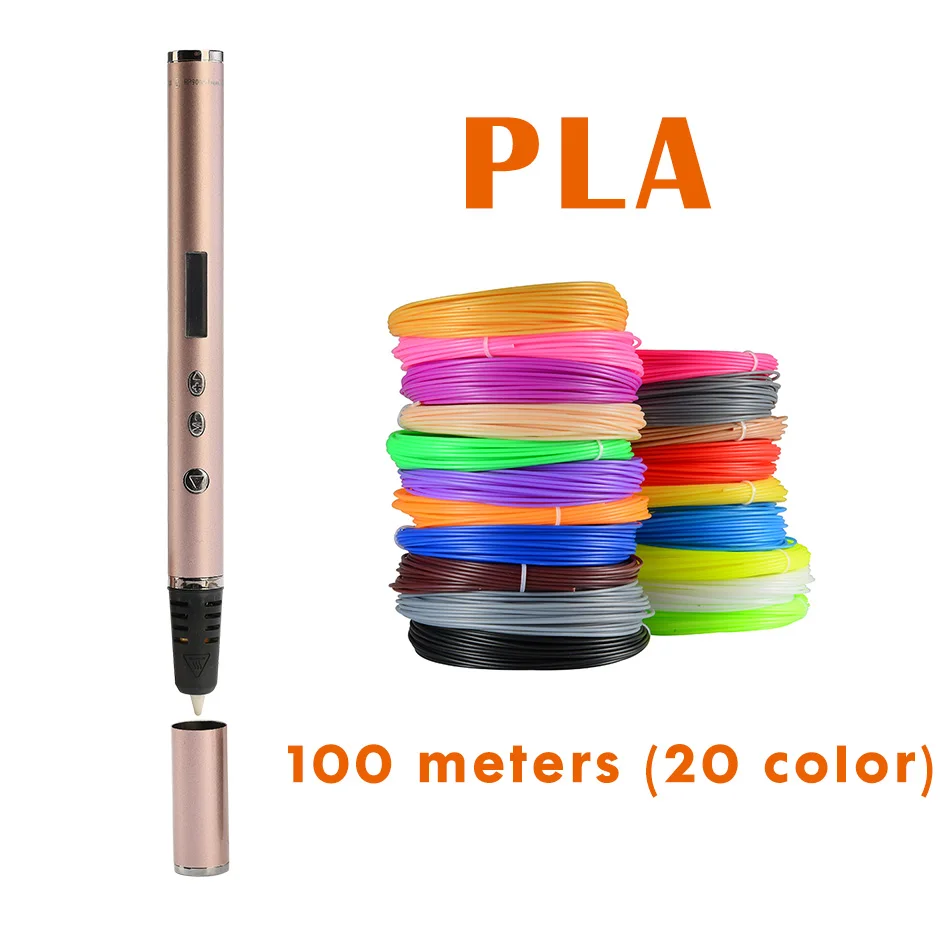 Rose Gold-100M PLA Новая горячая RP900A 3D Ручка Самая тонкая DIY 3D печать Ручка в мире креативная игрушка подарок рождественские подарки для детей - Цвет: Rose Gold-100M PLA