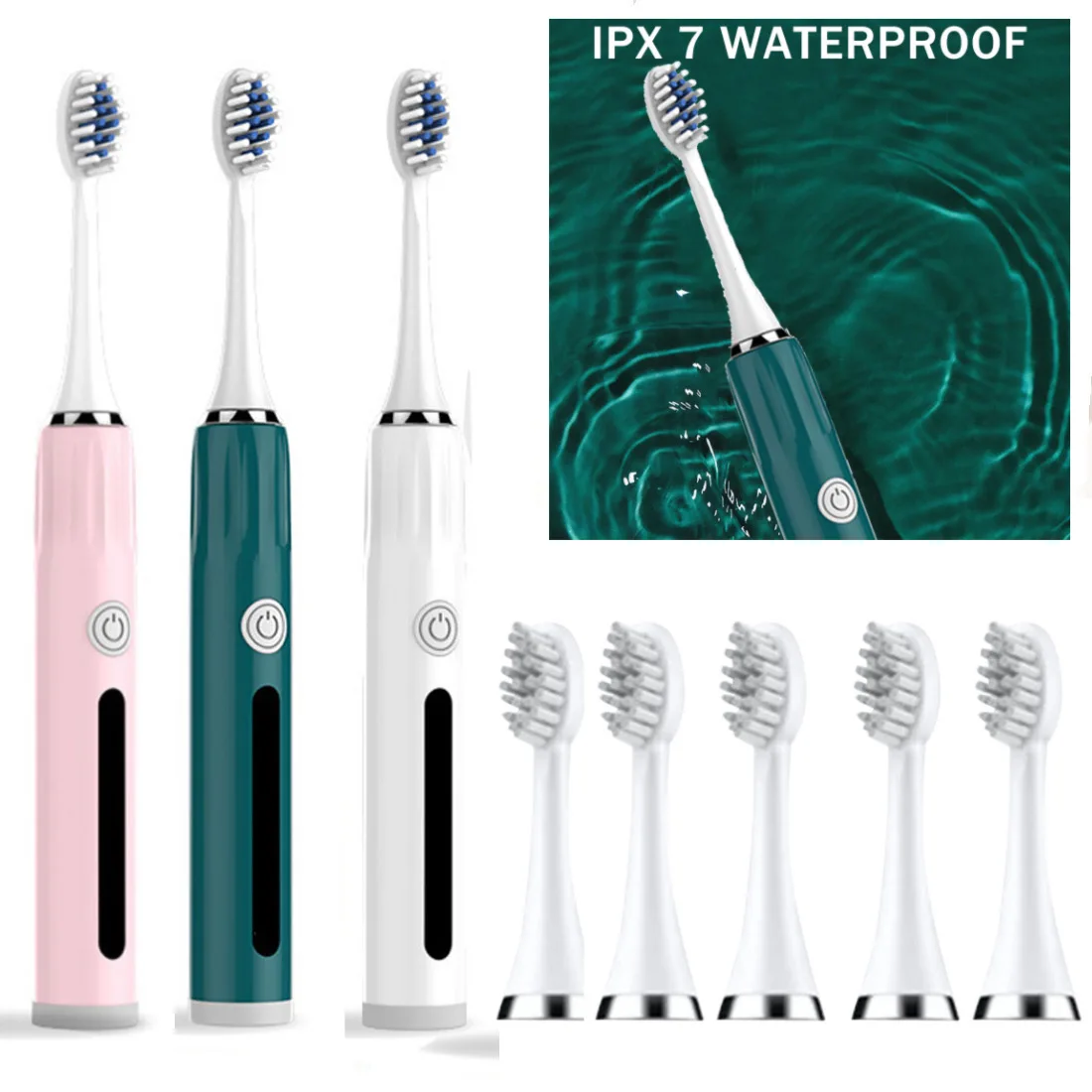 

Ультразвуковая электрическая зубная щетка для взрослых с таймером Sonic Toothbrush IPX7 Водонепроницаемая отбеливающая зубная щетка дорожный набор...