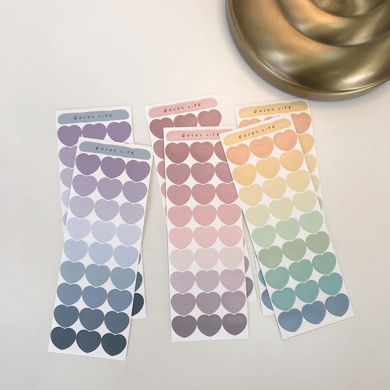 

SIXONE 2Pc Love Shape Gradual Change Color Decorative Sticker Waterproof Student Creative Rainbow Seal Sticker Labels Stationery
