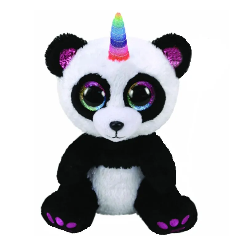 

New 6" 15cm Ty Big Eyes Stuffed Peas Plush Animal PARIS the Panda Bear with Horn Collection Doll Children's Birthday Gift