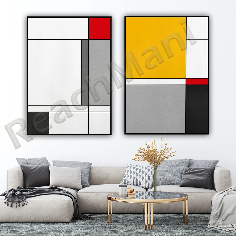 

Modern Geometric Abstract Printable Wall Art Prints Yellow Red Black Large Wall Art Bauhaus Posters Minimalist Art