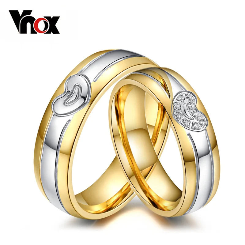 Vnox сердца Свадебные Кольца для Для женщин/Для мужчин золото-цвет Нержавеющая сталь обещание ювелирные изделия