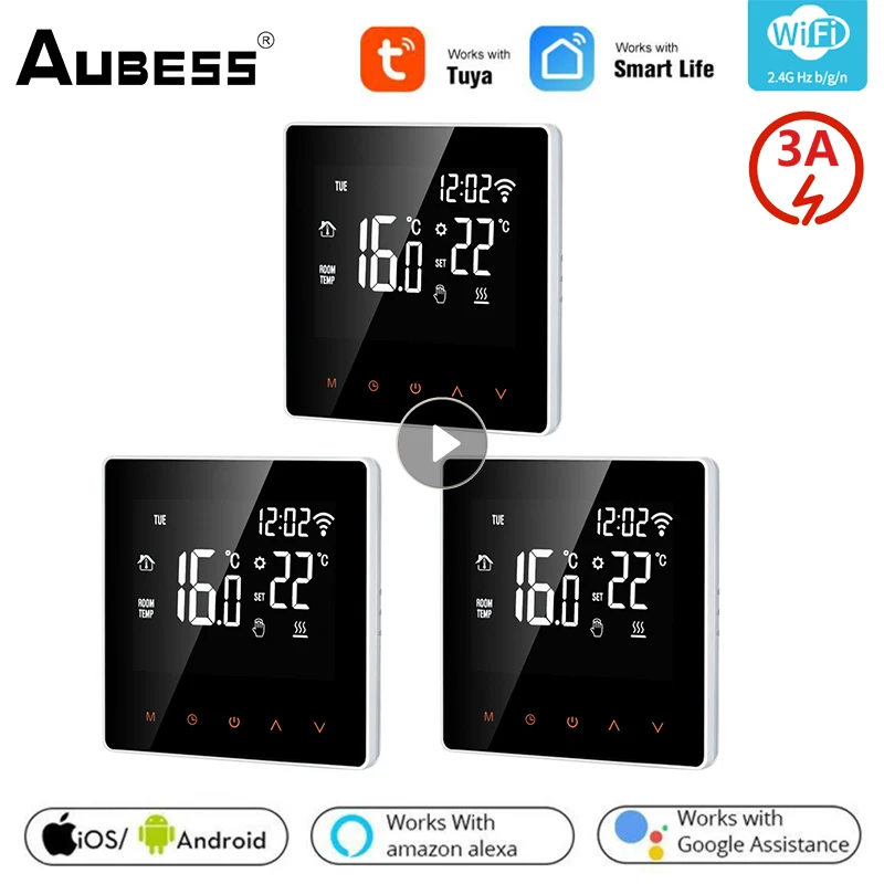 

Умный термостат Aubess Tuya, контроллер температуры воды/электрического отопления со встроенным датчиком, поддержка Alexa Google Home Equipment