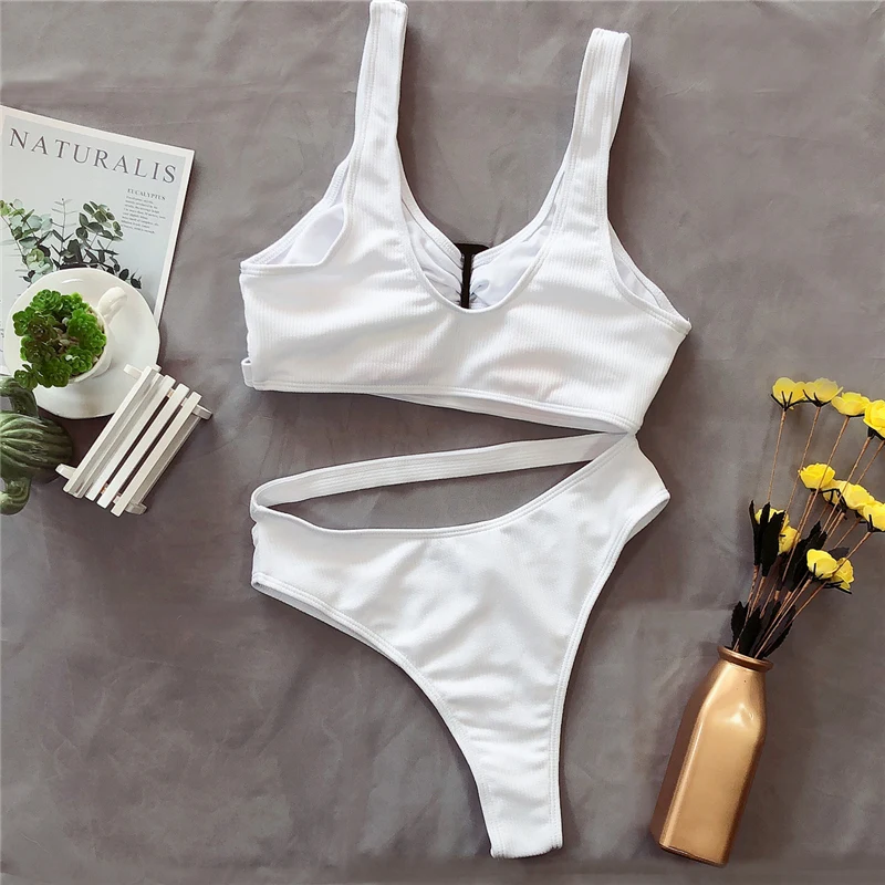 

Summer Buckle Swimwear Women Sexy High Cup Bikini Set Lace Up Swimsuit Bathing Suit Beachwear Swimming Biquini Maillots de bain