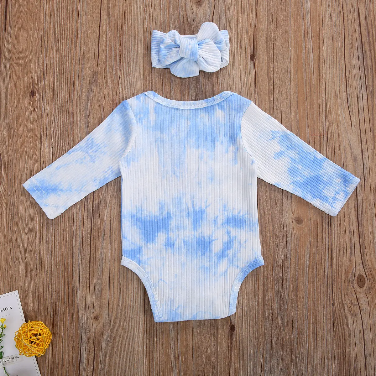 

Newborn Baby Tie Dyeing Cotton Romper Autumn Spring Baby Boy Girls Clothes Long Sleeve Ruffle Jumpsuit+Headband 2Pcs Outfit