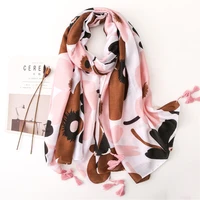 autumn winter lovely poppy floral tassel viscose shawl scarf women high quality print soft pashmina hijab and wraps muslim sjaal
