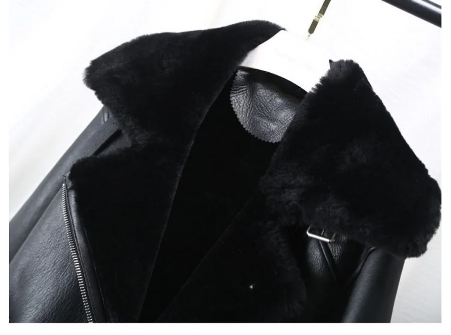 Winter Lamb Fur Bomber Real leather Jacket Women New Sheepskin Double Face Shearling Coat Oversized Genuine Leather Jackets