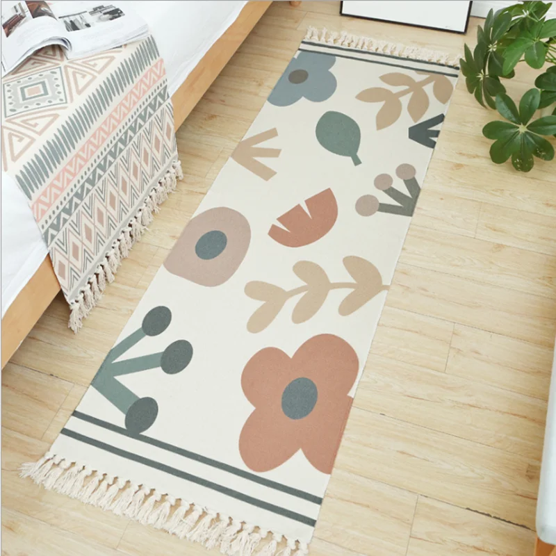 Коврик из ковер с бахромой хлопка и льна в скандинавском стиле богемный Декор