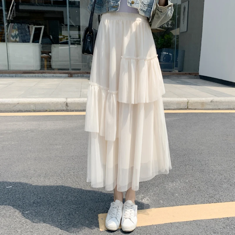 Женская шифоновая юбка пачка с высокой талией длинная Плиссированная Юбка макси