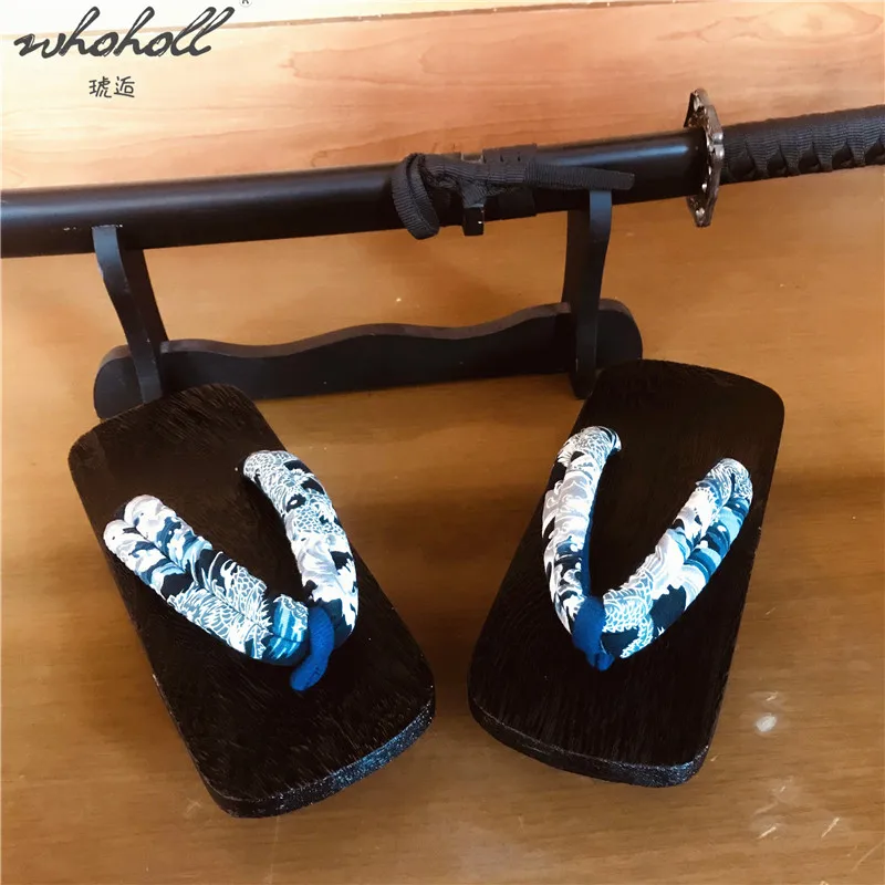 

WHOHOLL Geta Man Indoor Slippers Japanese Wood Geta Flip-flops Summer Men Women's Clogs Slippers Animation Cosplay Costumes
