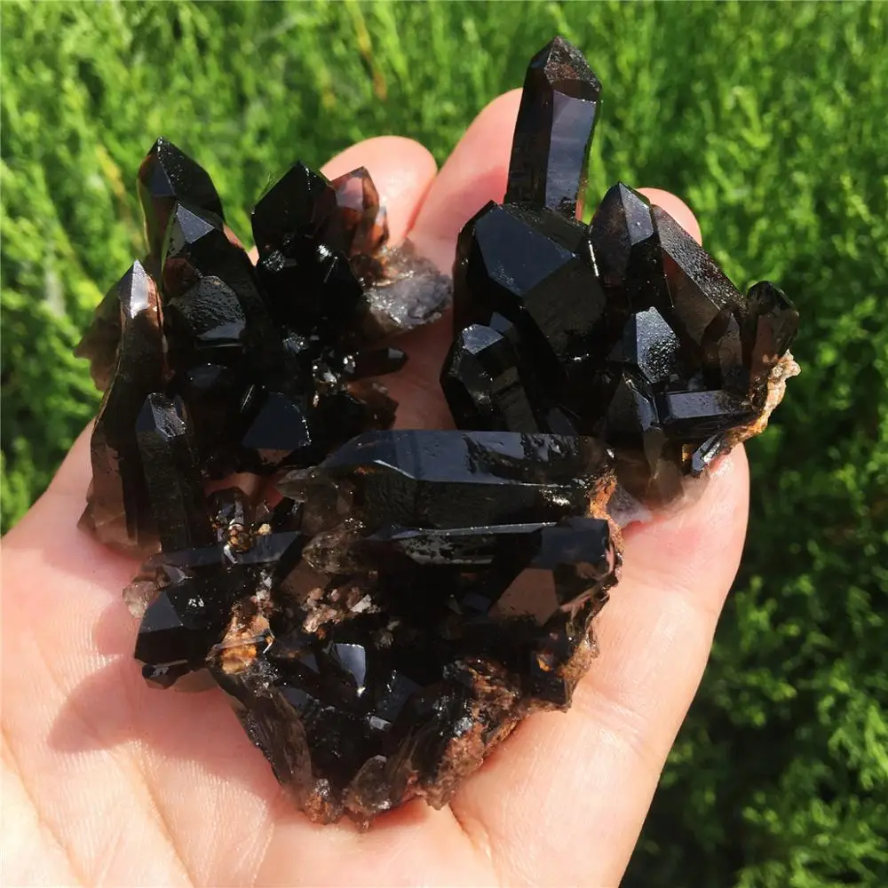 3 шт. Редкие натуральные красивые черные кластеры кристаллов кварца скрытые