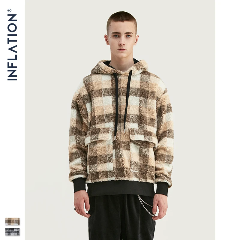 Мужская толстовка с капюшоном INFLATION зимняя теплая флисовая в стиле ретро уличном