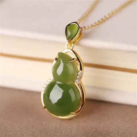 

Natural Jade Hotian Jade Pendant Jade Pendant Women's S925 Silver Embeded Jade Jasper Gourd Jade Pendant Jade Pendant Hanging