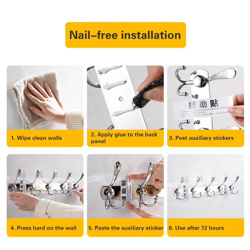 

Stainless Steel Clothes Coat Hook Bathroom Towel Bag Brush Living Room Wall Hanging Storage Rack