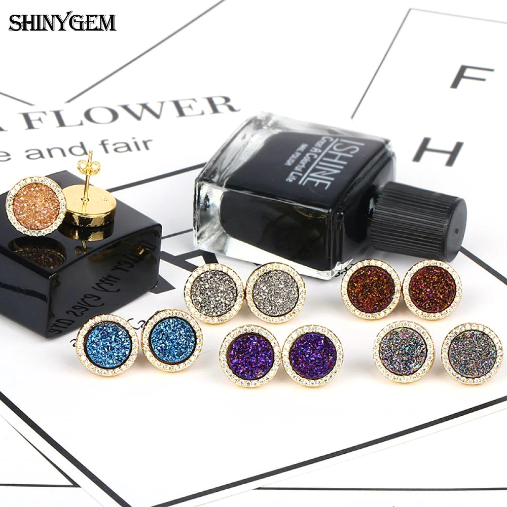 Модные 10 мм микро инкрустация Циркон сверкающие натуральный кварц Druzy Камень