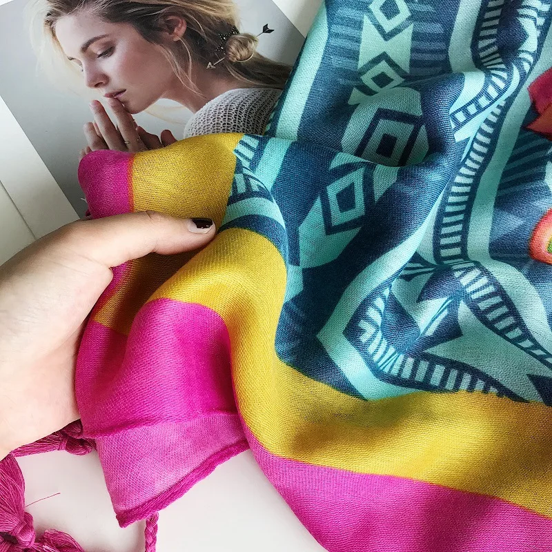 

Scarf women summer new air conditioning sunscreen shawl beach towel color flowers cotton scarf dual-purpose gauze luxury scarf