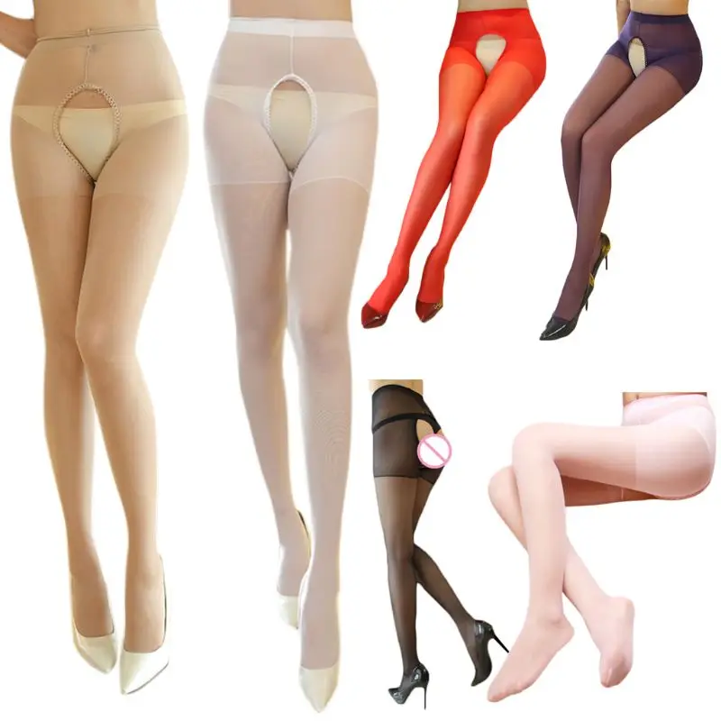 

Womens Erotic High Waist See Through Crotchless Pantyhose Solid Tights Stockings