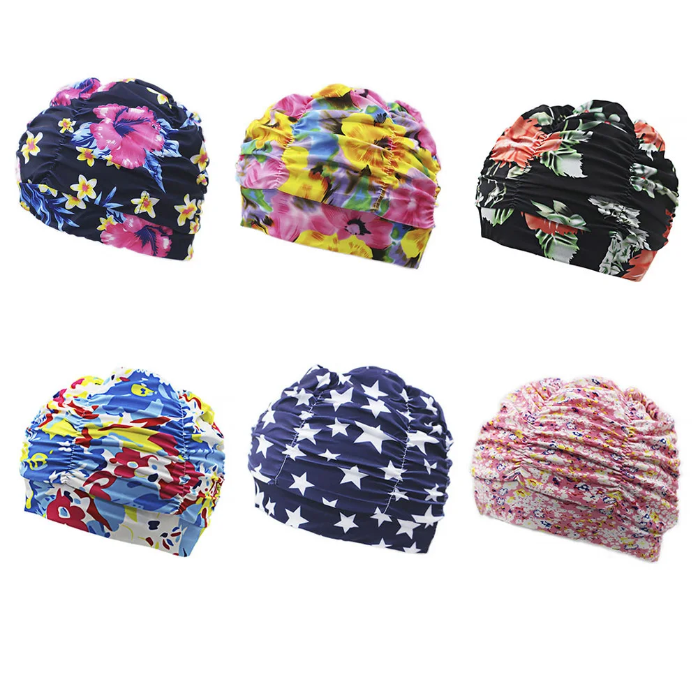 New Womens Stretch Seaside Fold Swim Cap hat Sexy Lady Girls Long Hair Hat Drape Bathing Swimming | Спорт и развлечения