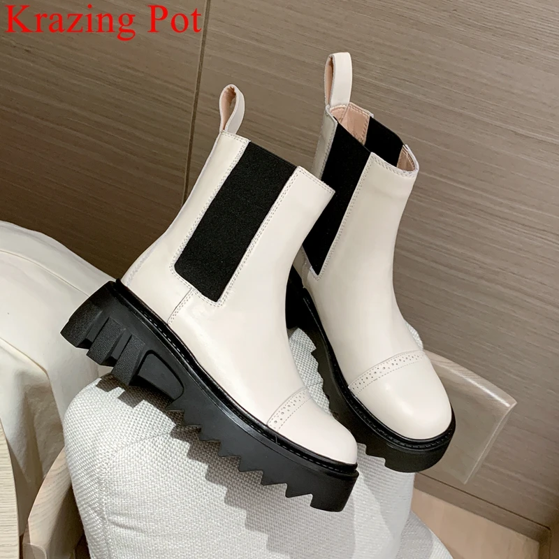 

Классические мотоциклетные ботинки Krazing Pot из коровьей кожи, на платформе, теплая зимняя обувь, лаконичные Брендовые ботильоны на молнии