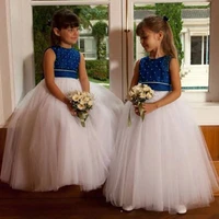 navy blue couture flower girl dress big bow pearls birthday wedding party dresses costumes first comunion drop shipping