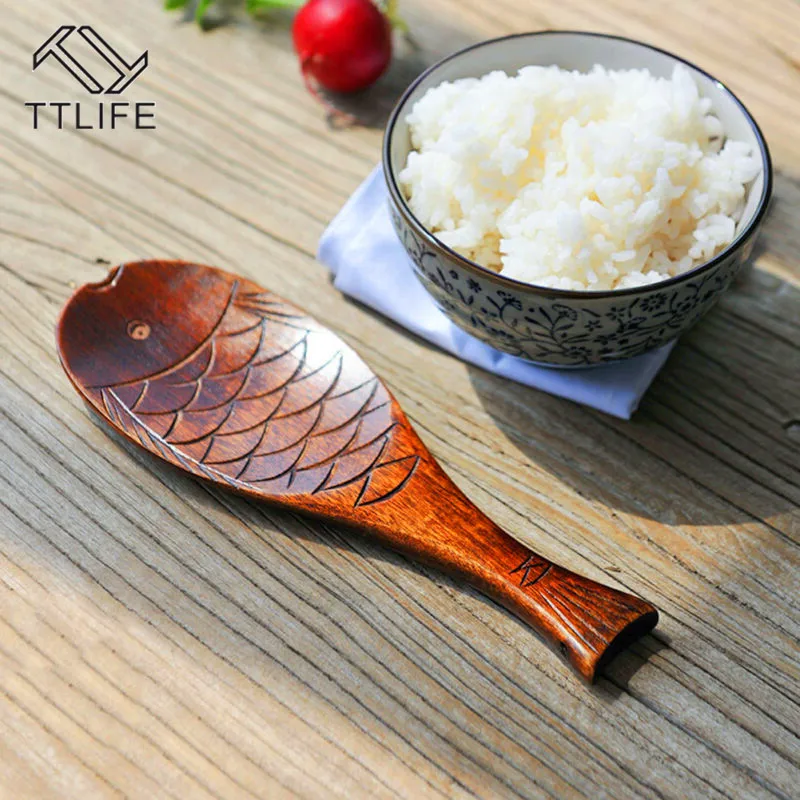 TTLIFE деревянная рыбка узор рисовая еда кухонная Ложка инструменты посуда лопатка