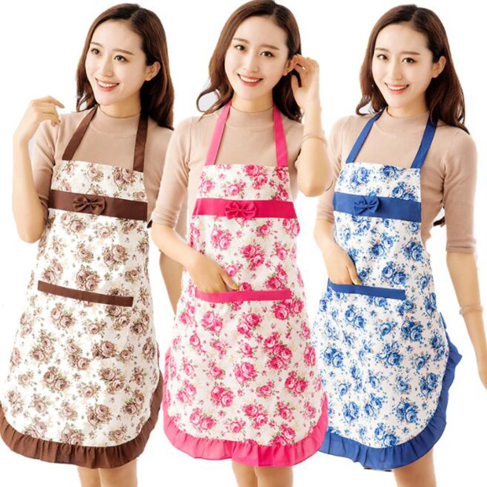 

1pc Flowers Printing Apron Brief Oil-proof Apron Cleaning with Pocket Apron Kitchen Baking Cooking Supplies Restaurant Aprons