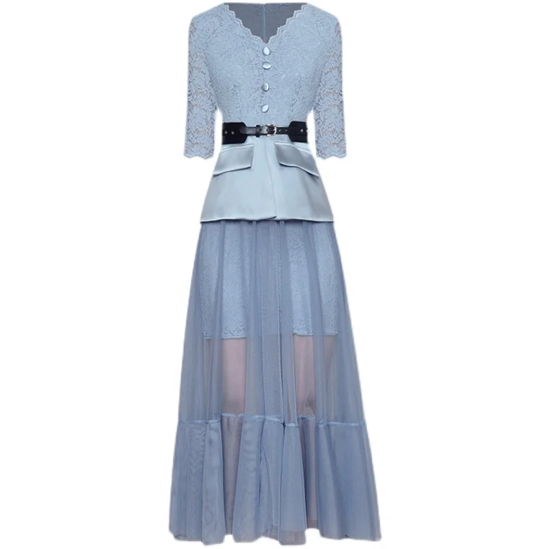 

Женское кружевное платье с коротким рукавом и V-образным вырезом