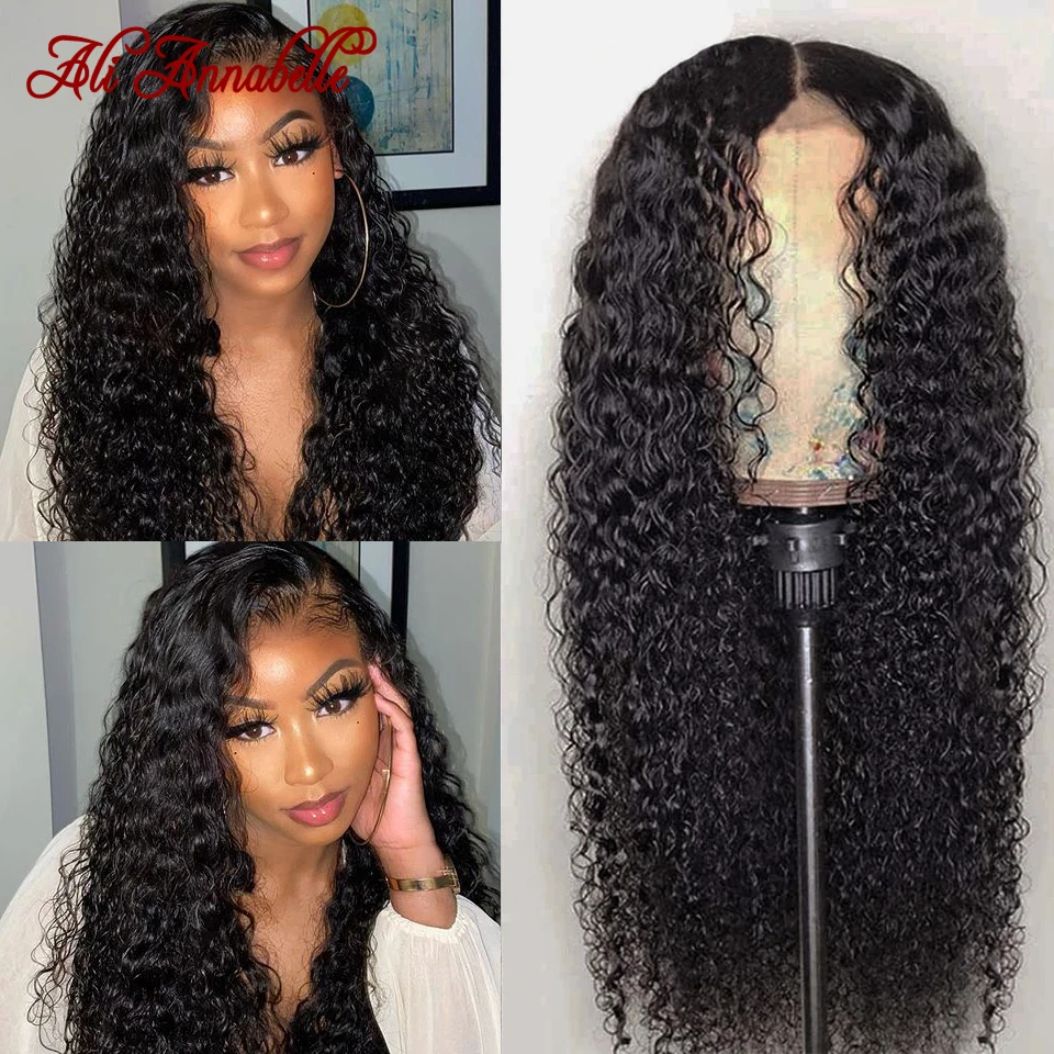 Ali Annabelle Kinky Curly Lace Front Human Hair Wig Pre plucked Natural Hairline 8-26 Inch Pervian Frontal Wigs | Шиньоны и парики